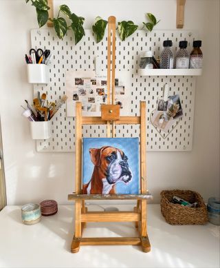 Psí portrét | Boxer, olej, 20x20 cm 🧡🥊 #boxer#doggo#oilpainting#painting#art#umeni#olejomalba#portet#boxerportrait